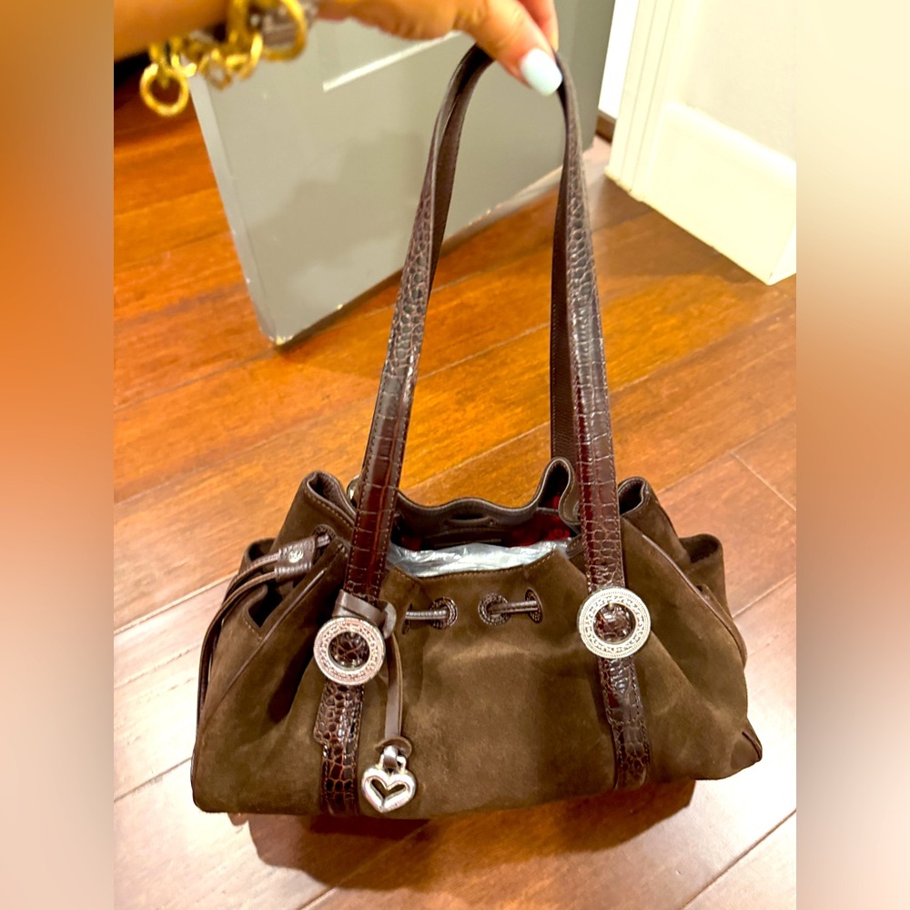 Brighton Brown Suede Shoulder Bag with Silver Accents